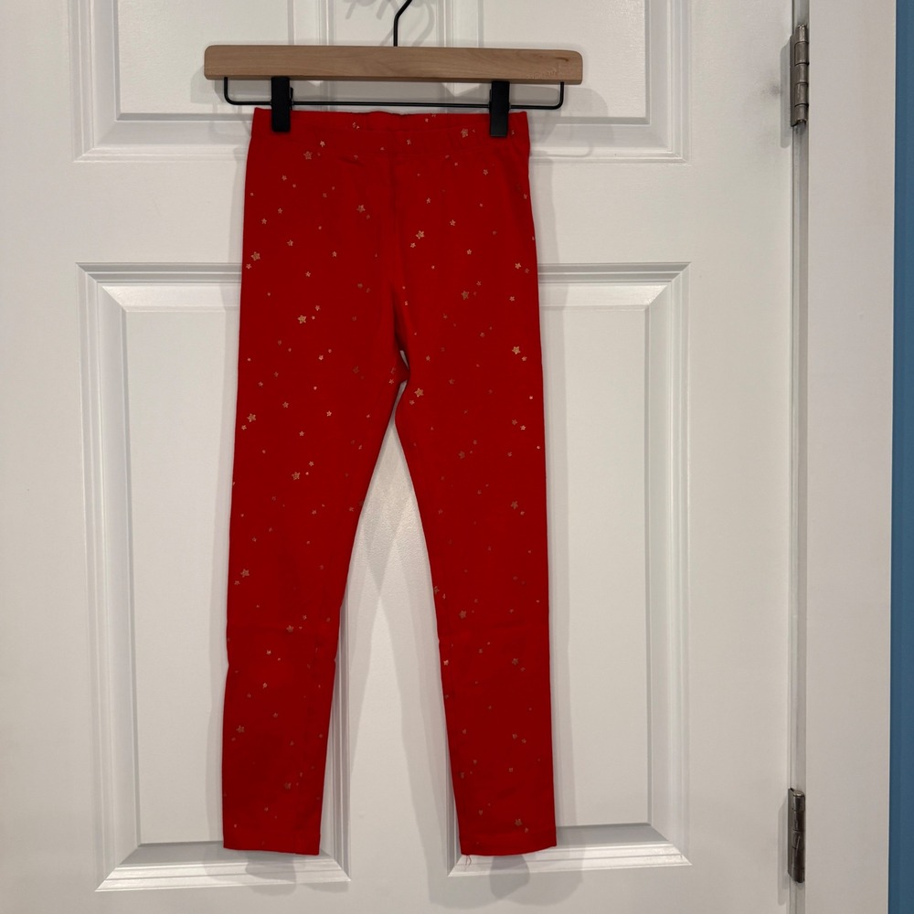 Cat & Jack Girls Red Gold Foil Star Print Leggings Size Medium 8 Kids Pants